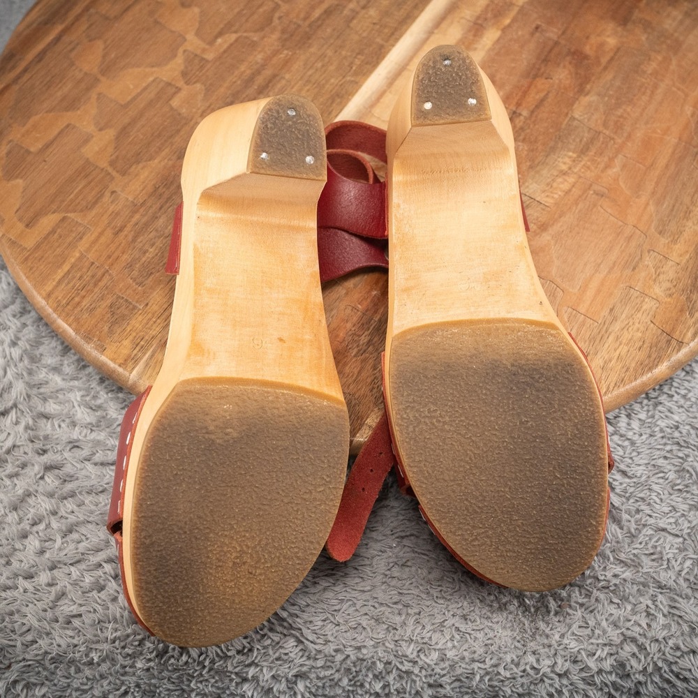 Swedish Hasbeens Kringlan Anthropologie Clog Sandals EU 36 US 6 Red EUC‼️ - Picture 6 of 7